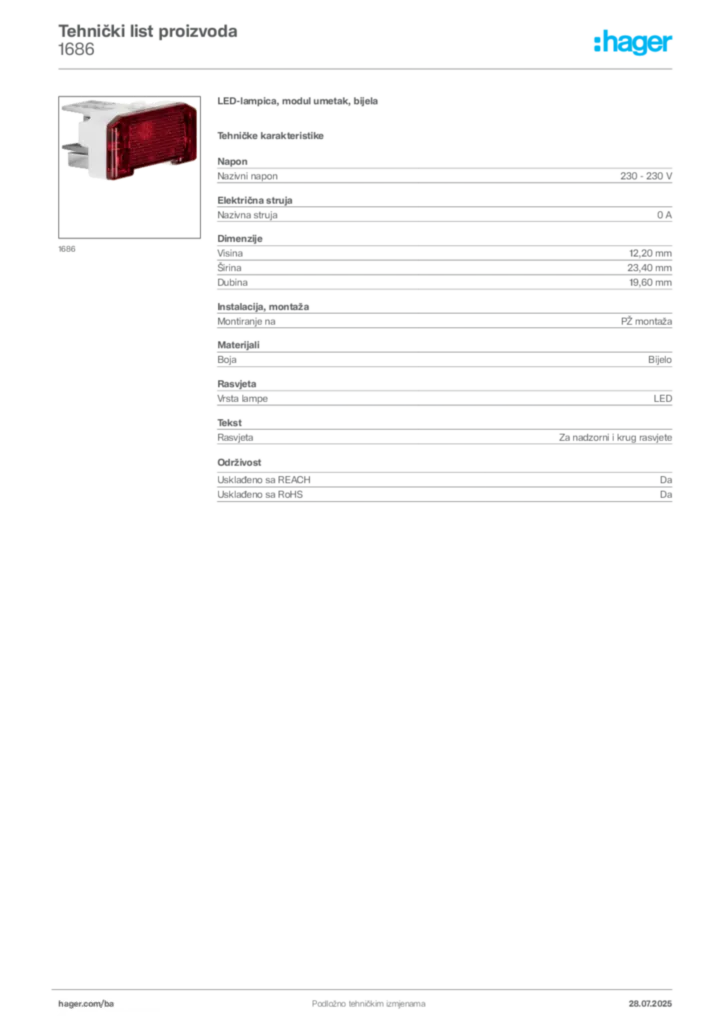 Slika Hager Product data sheet 1686  | Hager