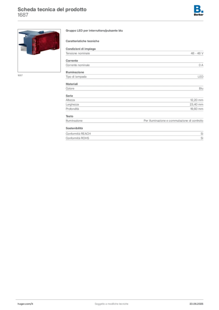 Immagine Berker Scheda tecnica del prodotto 1687 | Hager Italia