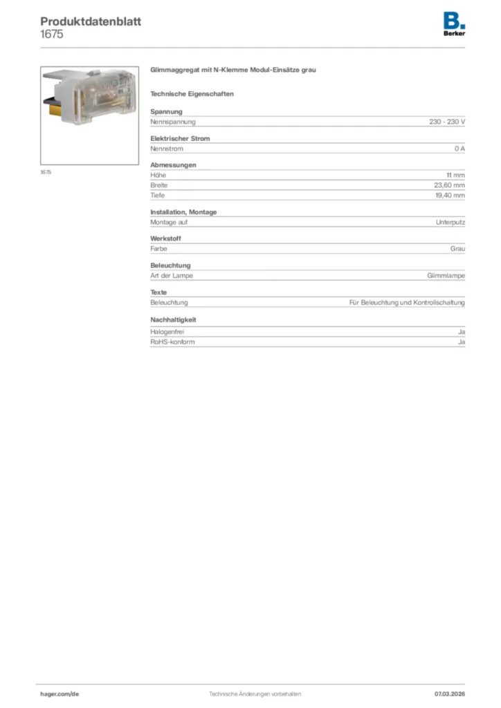 Bild Berker Produktdatenblatt 1675 | Hager Deutschland