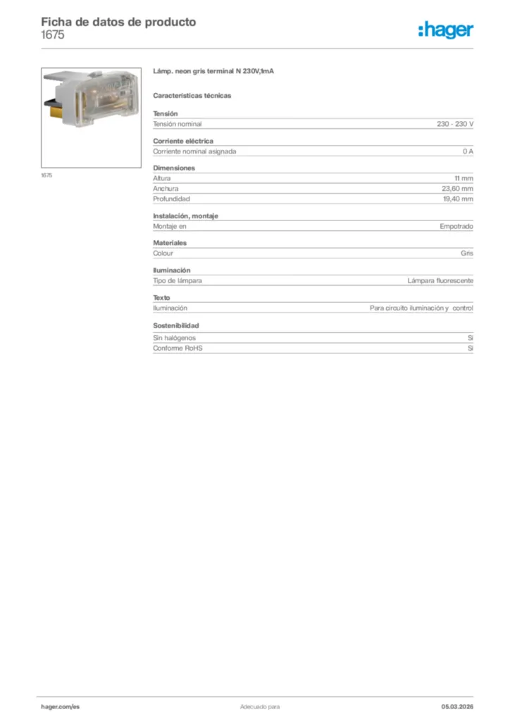 Imagen Hager Ficha de datos de producto 1675 | Hager España