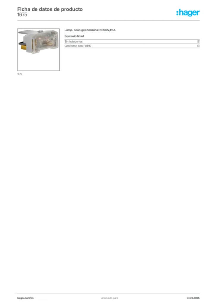 Imagen Hager Ficha de datos de producto 1675 | Hager España