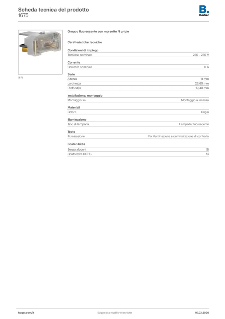 Immagine Berker Scheda tecnica del prodotto 1675 | Hager Italia