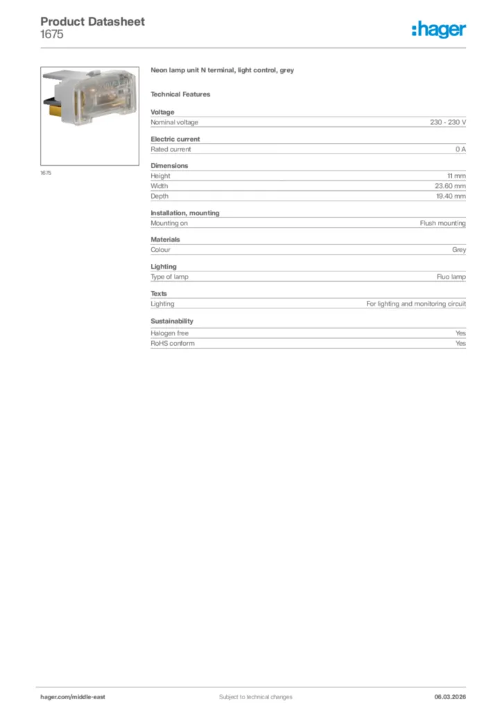 Image Hager Product data sheet 1675  | Hager