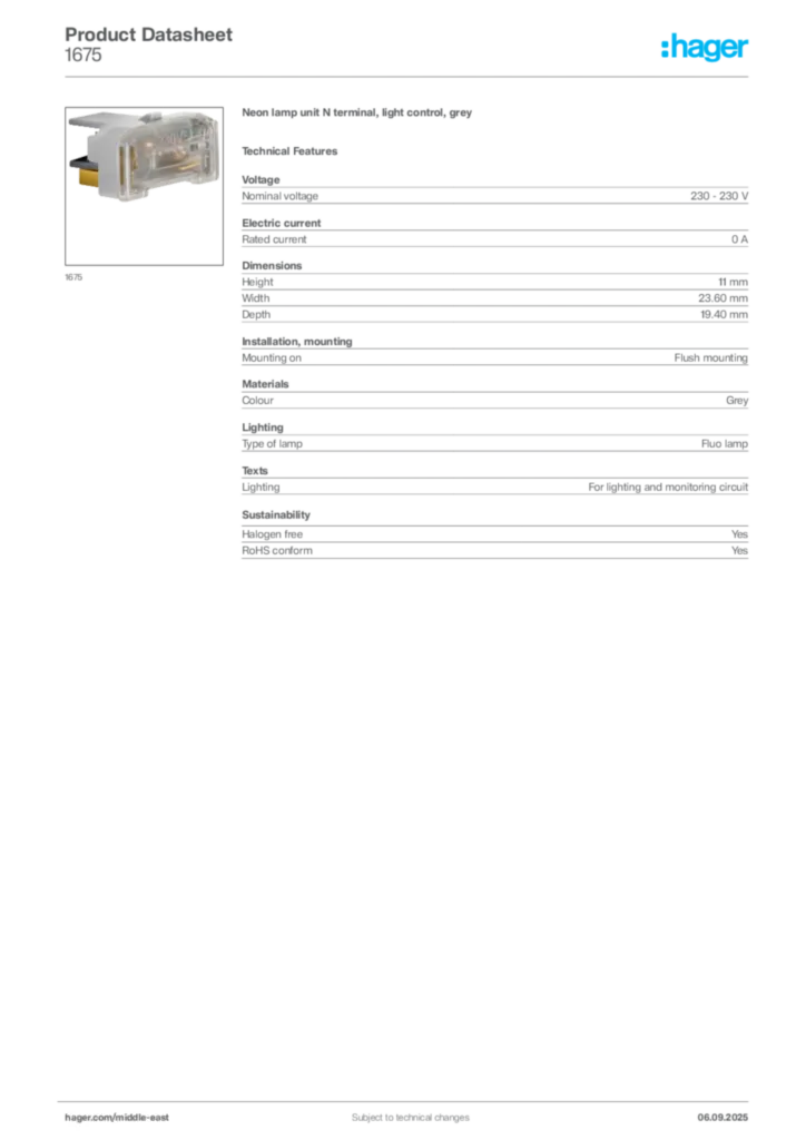 Image Hager Product data sheet 1675  | Hager