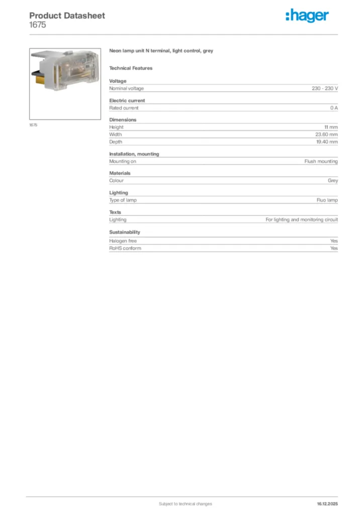 Image Hager Product data sheet 1675  | Hager