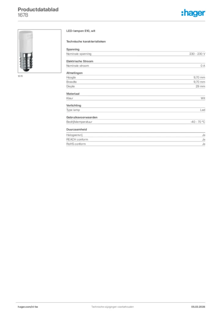 Afbeelding Hager Productdatablad 1678 | Hager Belgium