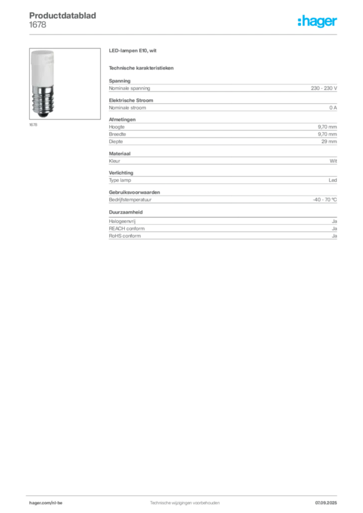 Afbeelding Hager Productdatablad 1678 | Hager Belgium