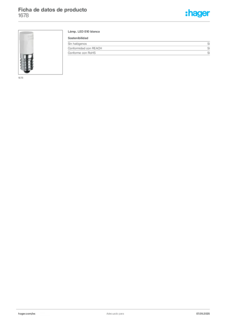 Imagen Hager Ficha de datos de producto 1678 | Hager España