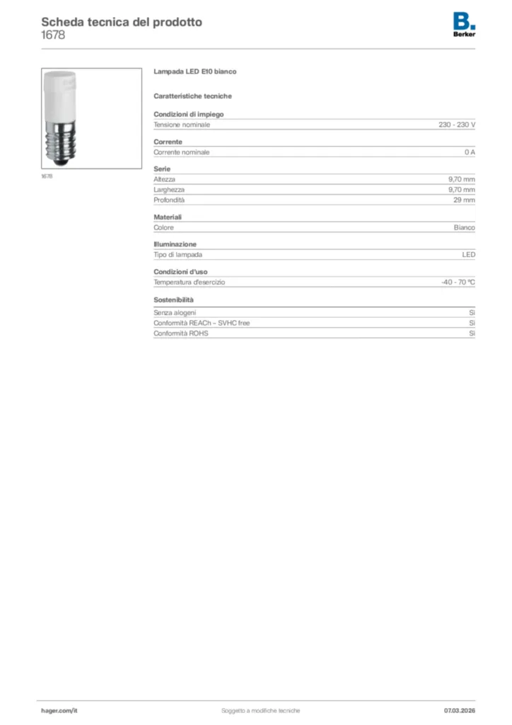 Immagine Berker Scheda tecnica del prodotto 1678 | Hager Italia