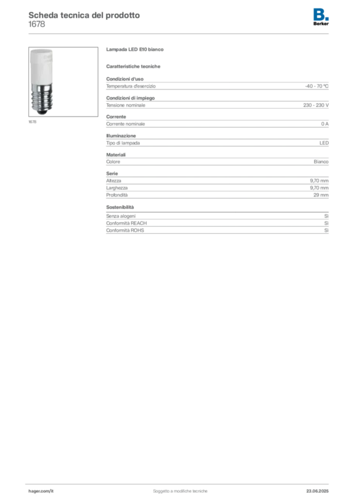 Immagine Berker Scheda tecnica del prodotto 1678 | Hager Italia