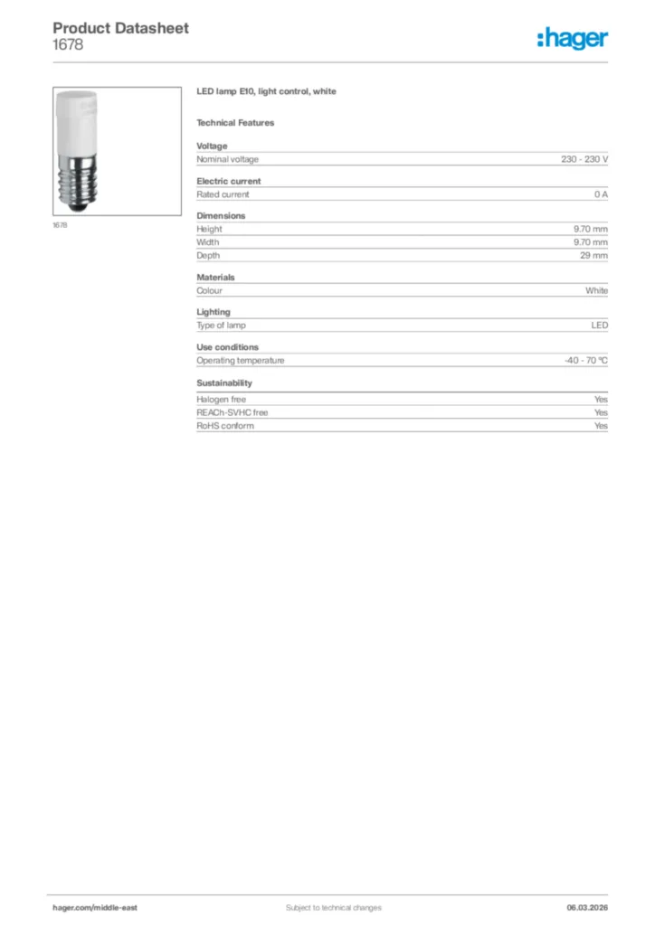 Image Hager Product data sheet 1678  | Hager