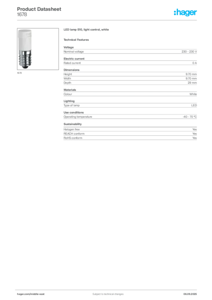 Image Hager Product data sheet 1678  | Hager