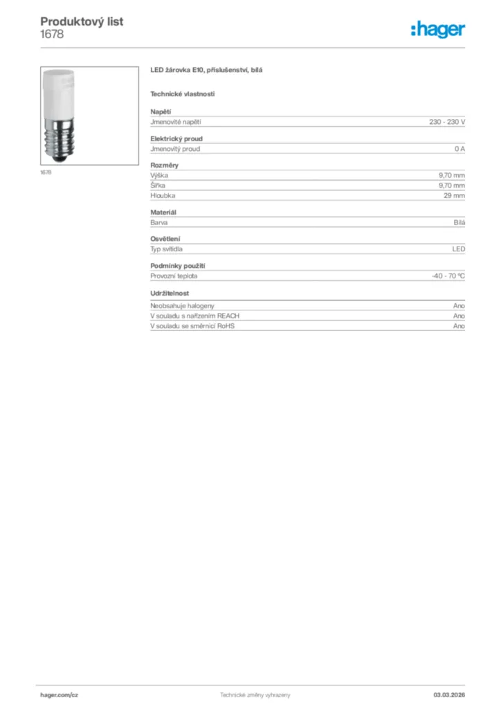 Obrázek Hager Product data sheet 1678 | Hager