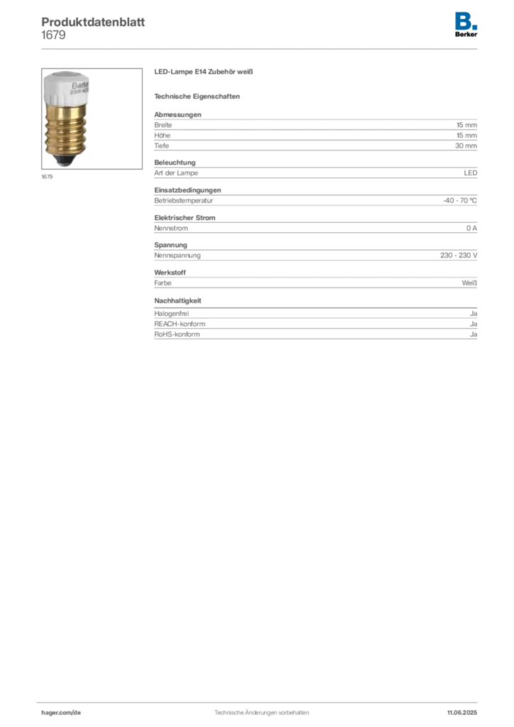 Berker Produktdatenblatt 1679