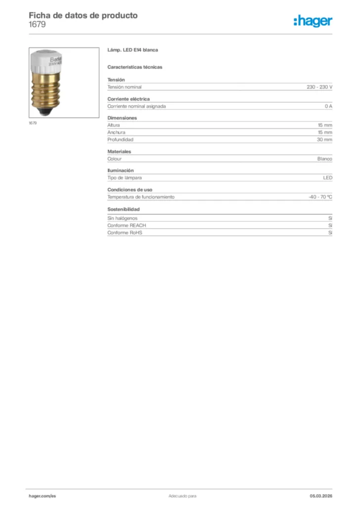 Imagen Hager Ficha de datos de producto 1679 | Hager España
