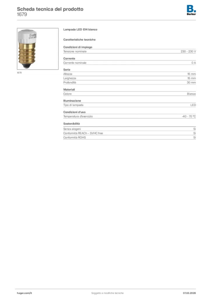 Immagine Berker Scheda tecnica del prodotto 1679 | Hager Italia
