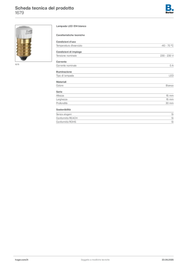Immagine Berker Scheda tecnica del prodotto 1679 | Hager Italia