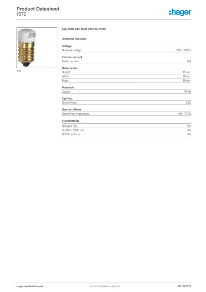 Image Hager Product data sheet 1679  | Hager