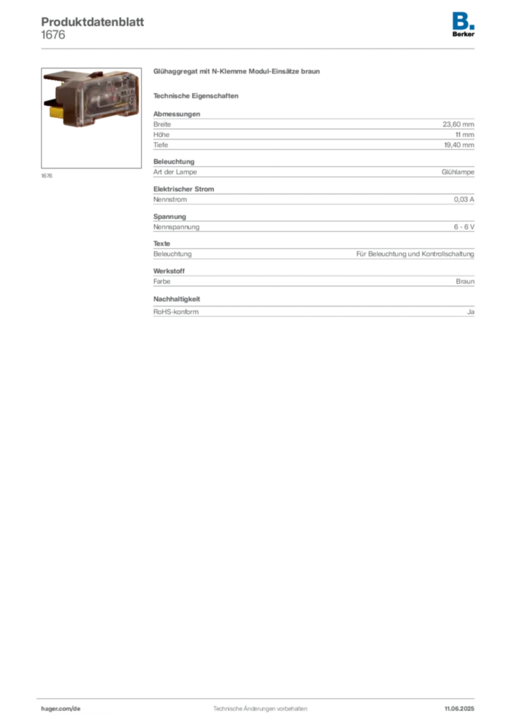 Bild Berker Produktdatenblatt 1676 | Hager Deutschland