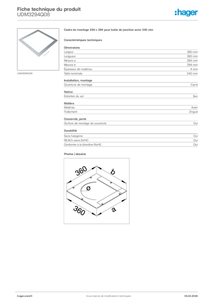 Image Hager Fiche technique du produit UDM3294Q08 | Hager France