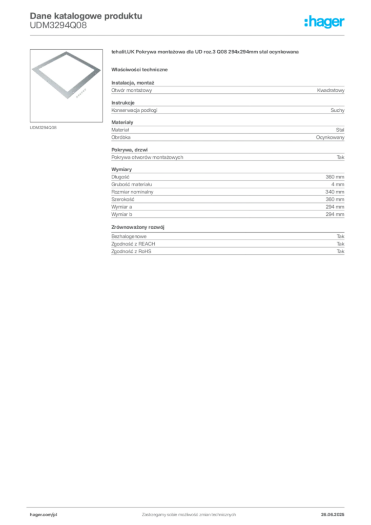 Zdjęcie Hager Karta katalogowa UDM3294Q08 | Hager Polska