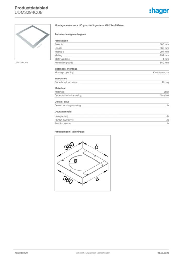 Afbeelding Hager Productdatablad UDM3294Q08 | Hager Nederland