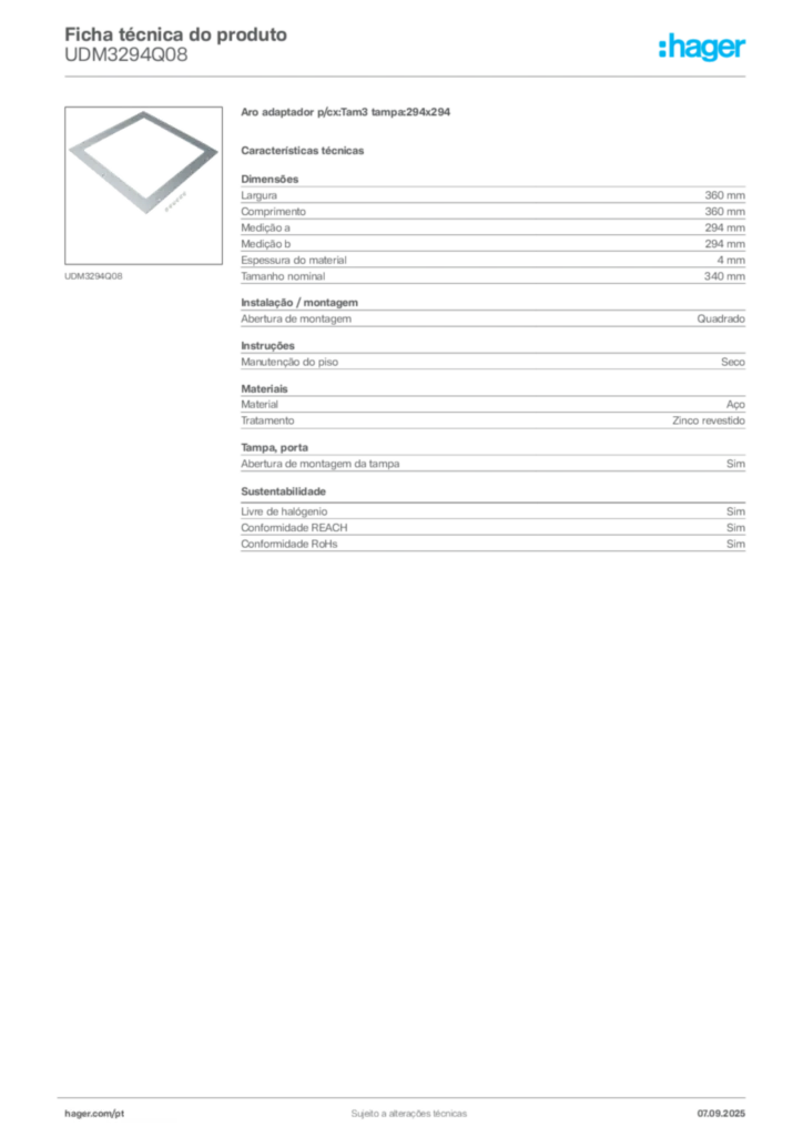 Imagem Hager Ficha técnica do produto UDM3294Q08 | Hager Portugal
