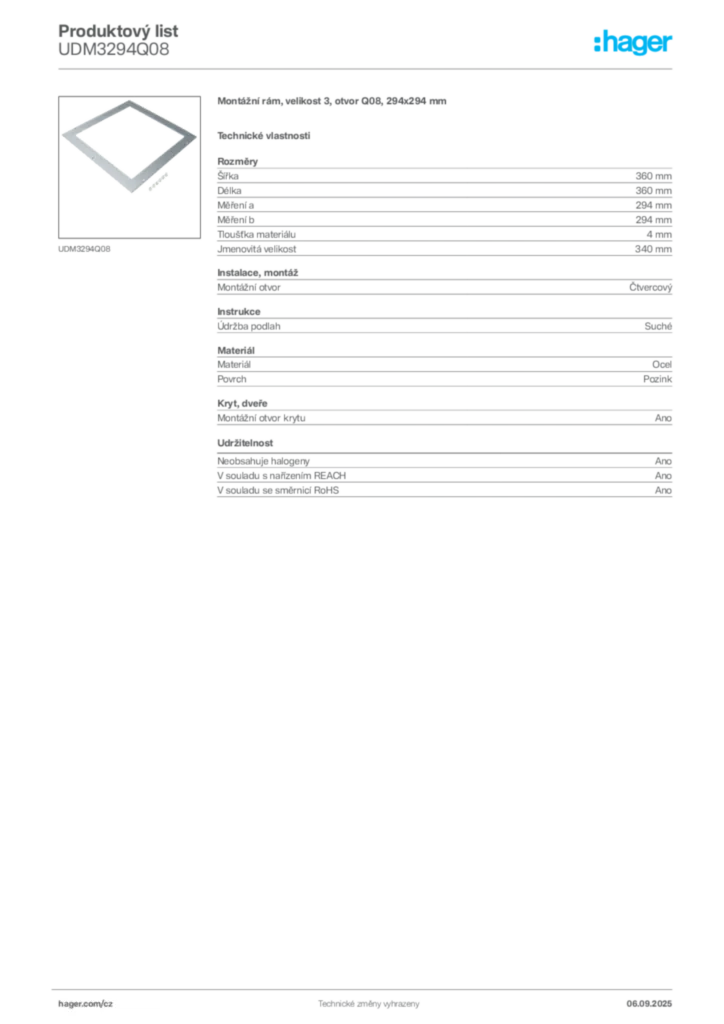 Obrázek Hager Produktový list UDM3294Q08 | Hager