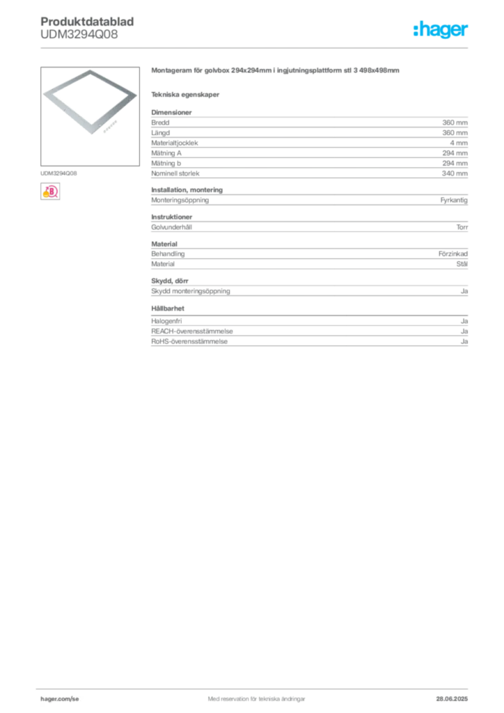 Bild Hager Produktdatablad UDM3294Q08 | Hager Sverige