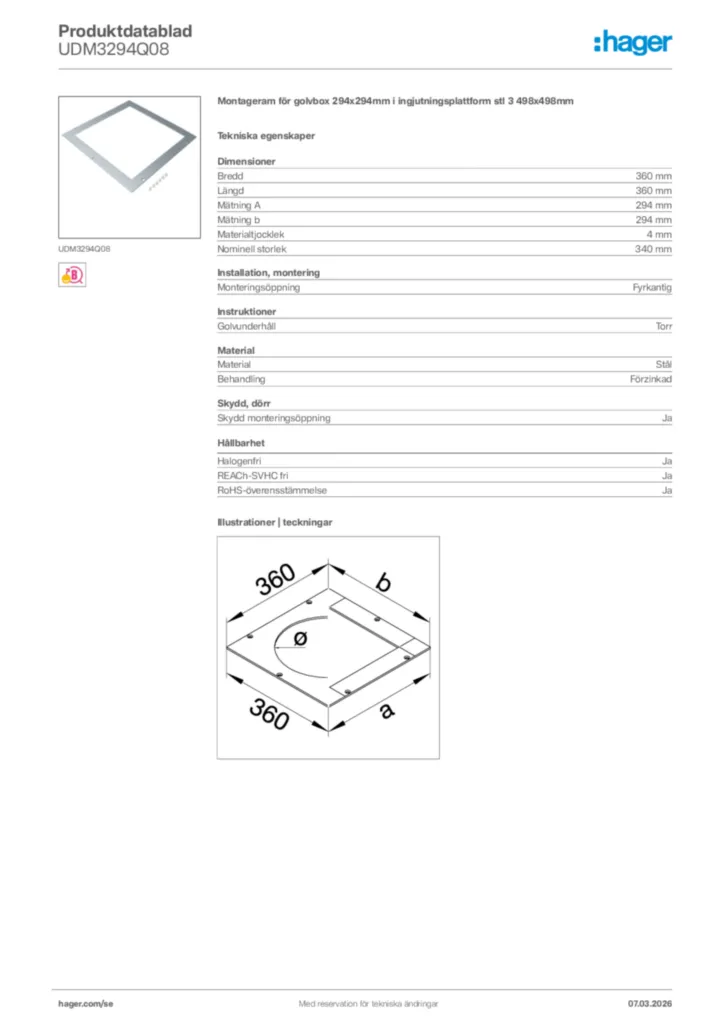 Bild Hager Produktdatablad UDM3294Q08 | Hager Sverige