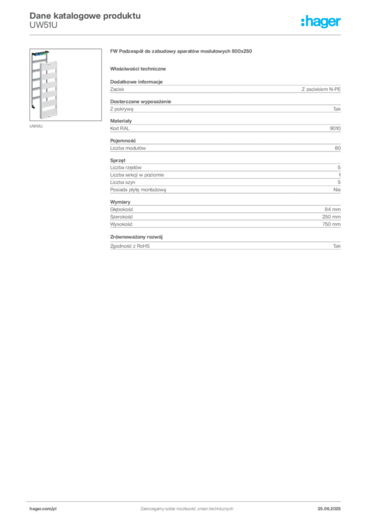 Zdjęcie Hager Karta katalogowa UW51U | Hager Polska