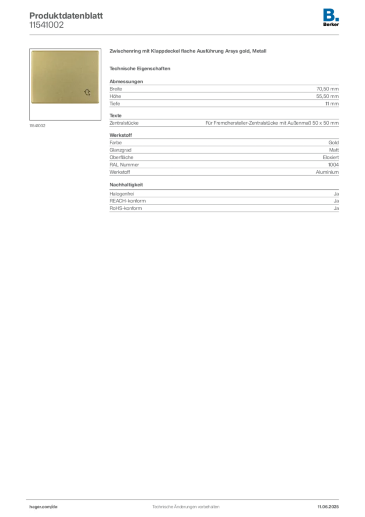 Bild Berker Produktdatenblatt 11541002 | Hager Deutschland