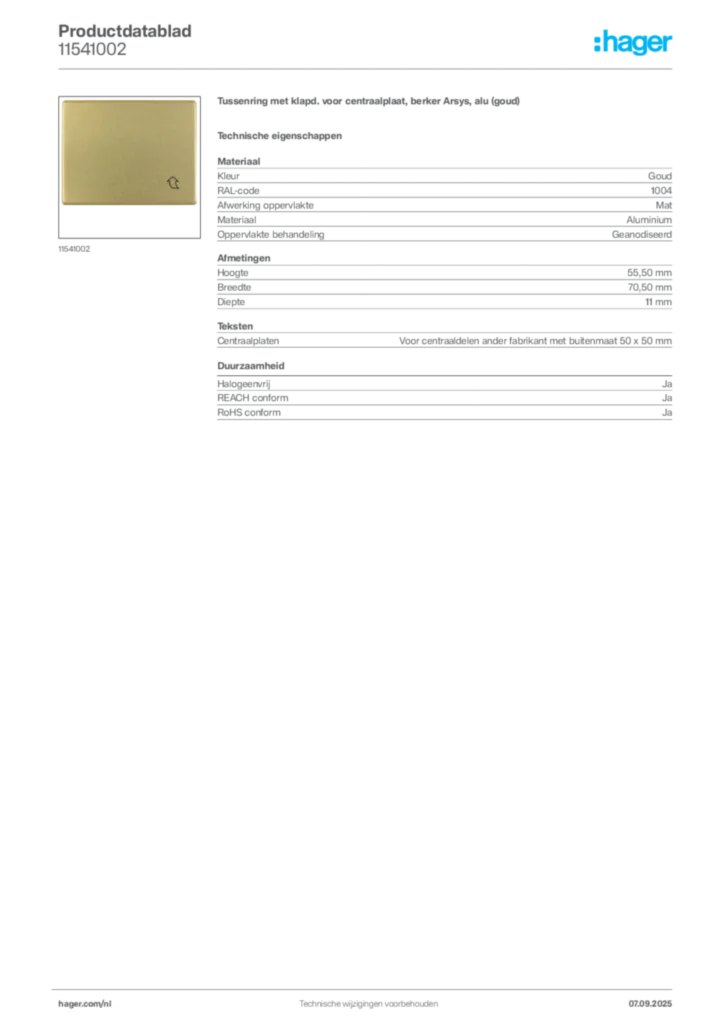 Afbeelding Hager Productdatablad 11541002 | Hager Nederland