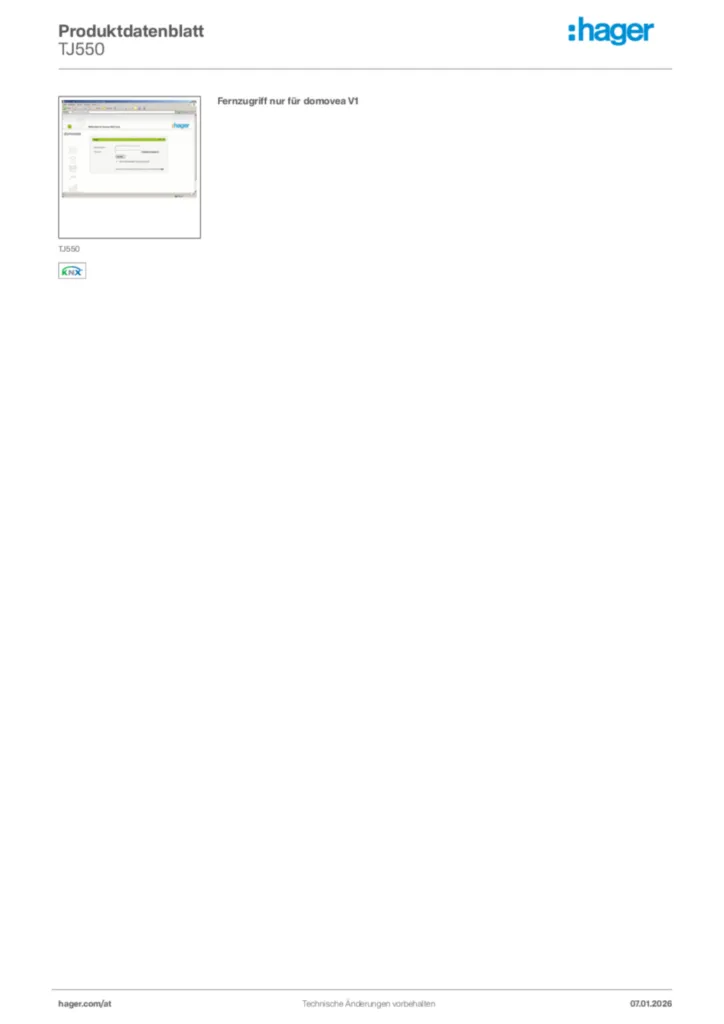 Bild Hager Produktdatenblatt TJ550 | Hager Deutschland