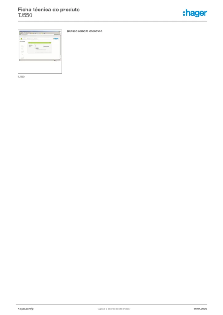 Imagem Hager Ficha técnica do produto TJ550 | Hager Portugal