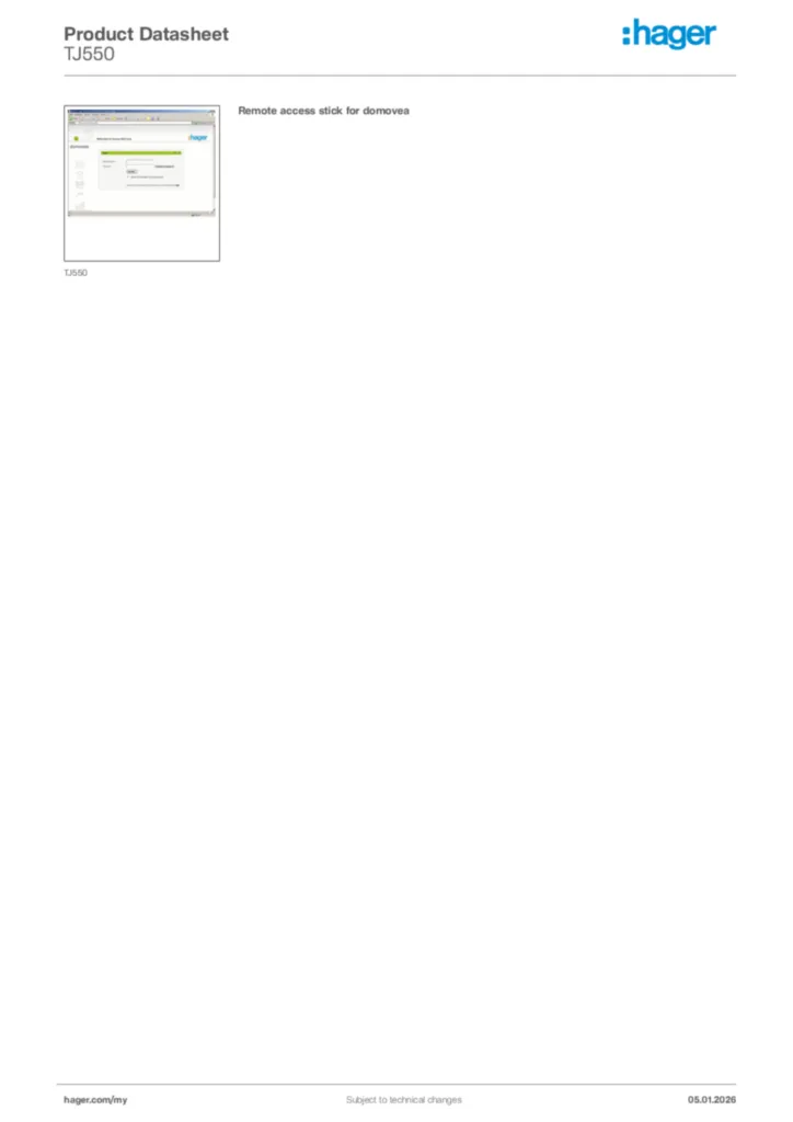 Image Hager Product data sheet TJ550  | Hager