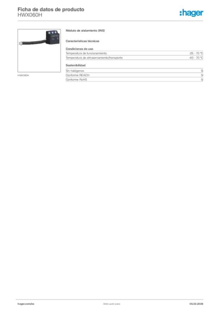 Imagen Hager Ficha de datos de producto HWX060H | Hager España