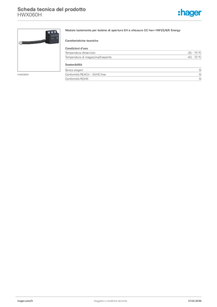 Immagine Hager Scheda tecnica del prodotto HWX060H | Hager Italia