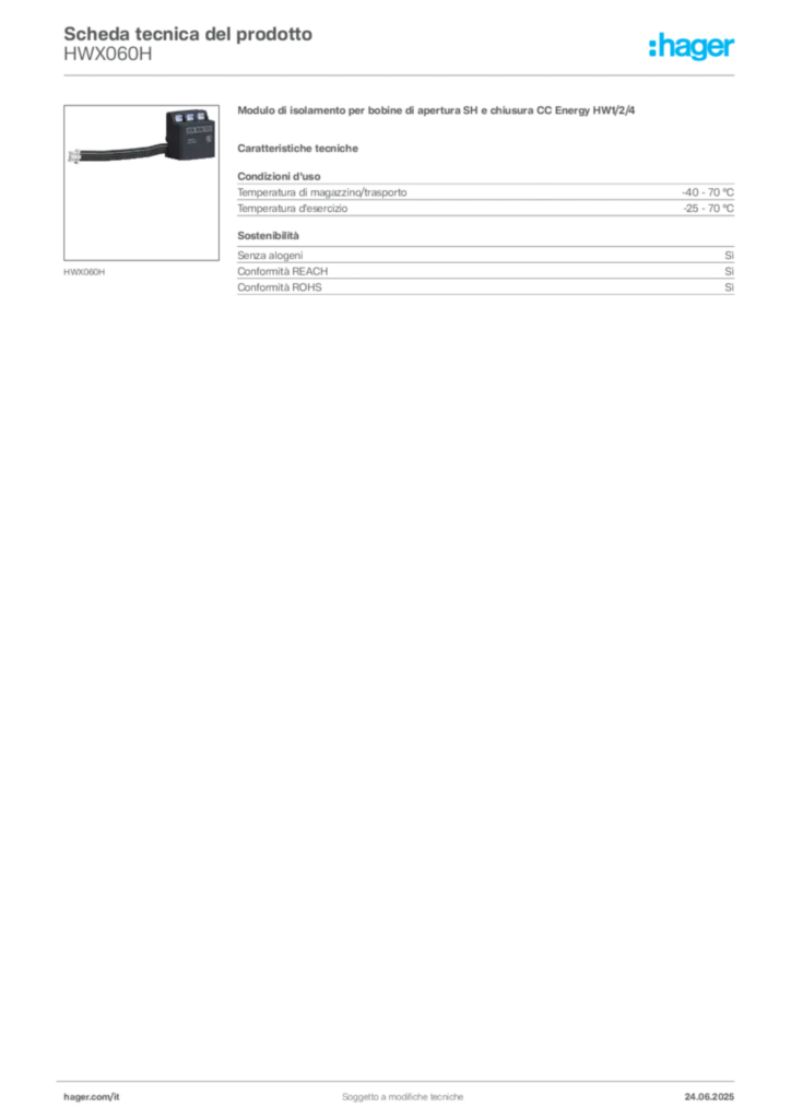 Immagine Hager Scheda tecnica del prodotto HWX060H | Hager Italia