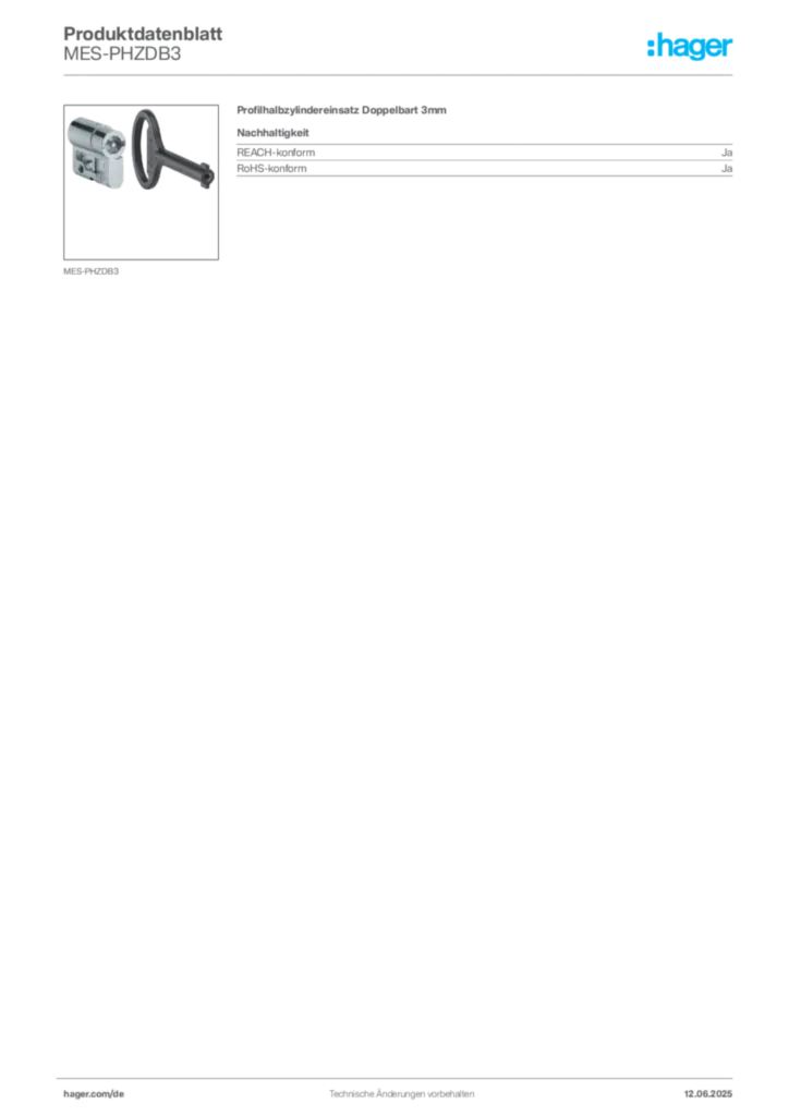 Hager Produktdatenblatt MES-PHZDB3