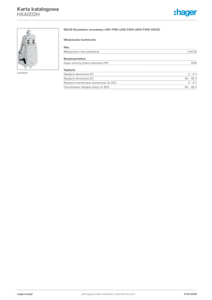 Zdjęcie Hager Karta katalogowa HXA002H | Hager Polska