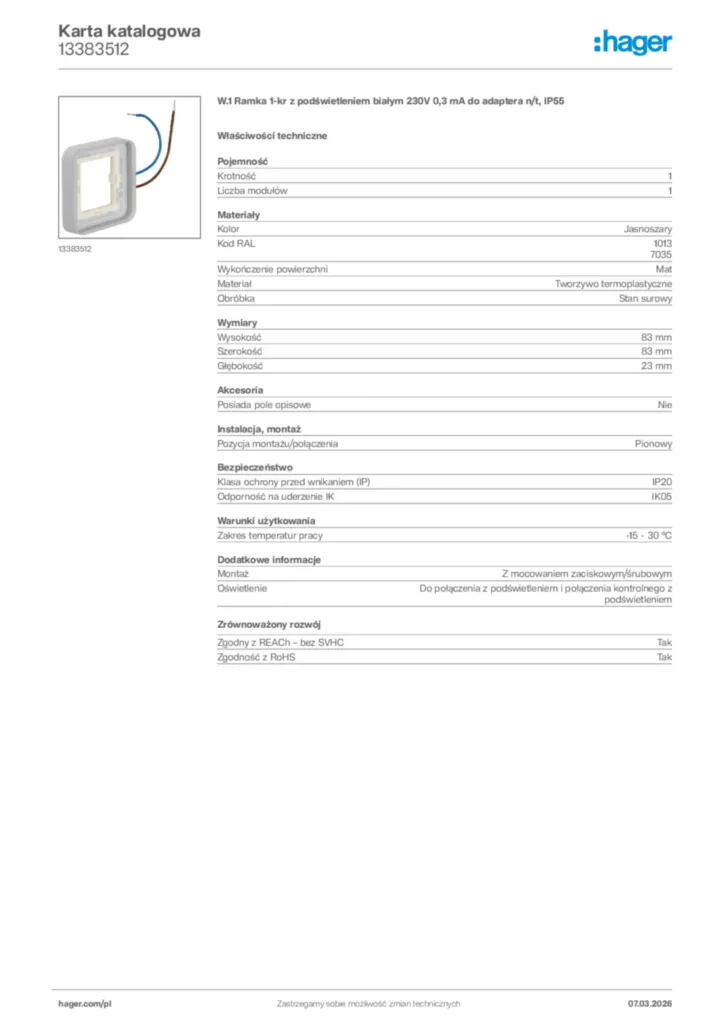 Zdjęcie Hager Karta katalogowa 13383512 | Hager Polska