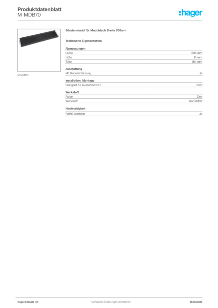 Bild Hager Produktdatenblatt M-MDB70 | Hager Schweiz