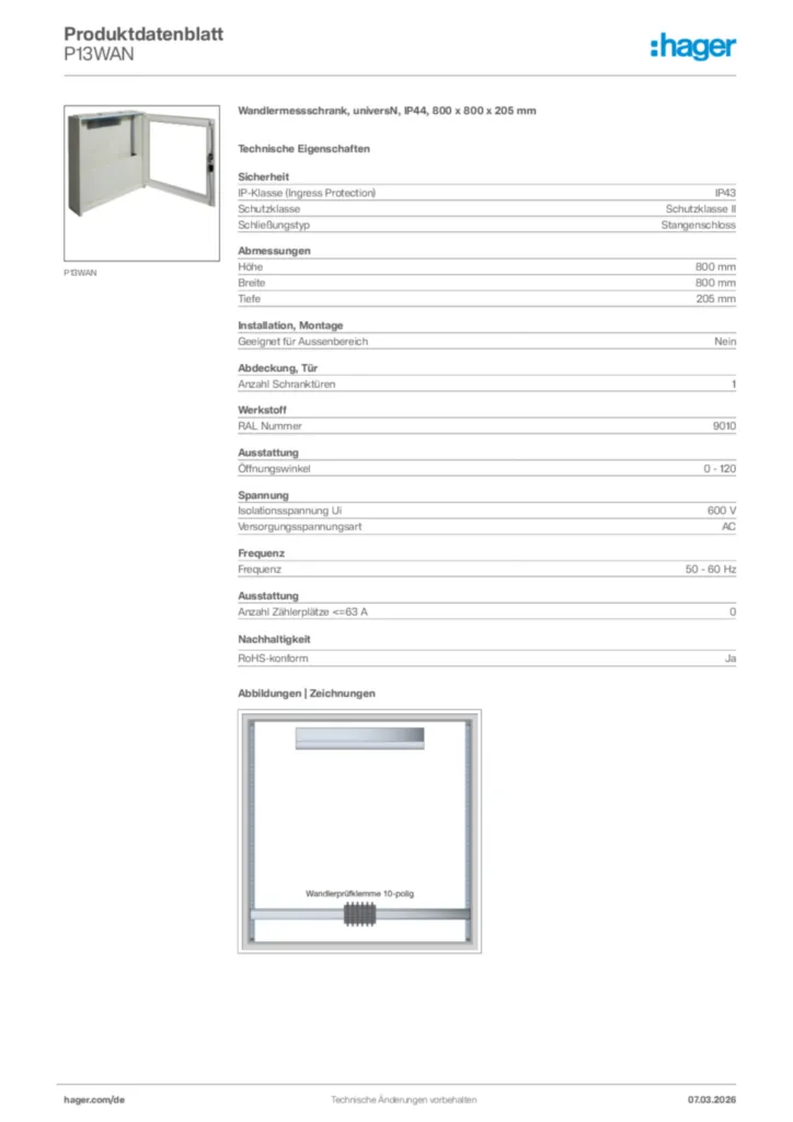 Bild Hager Produktdatenblatt P13WAN | Hager Deutschland