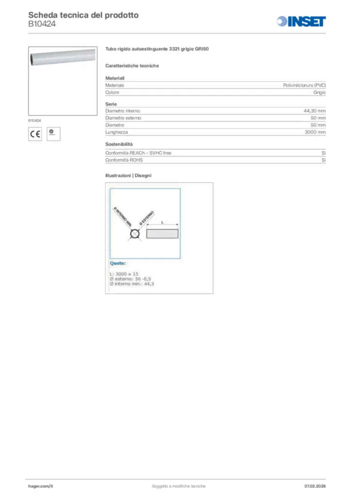 Immagine Inset Scheda tecnica del prodotto B10424 | Hager Italia