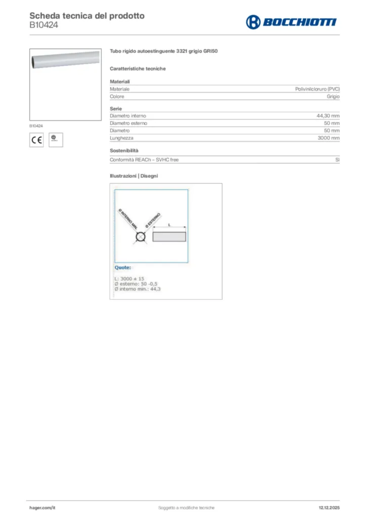 Immagine Bocchiotti Scheda tecnica del prodotto B10424 | Hager Italia
