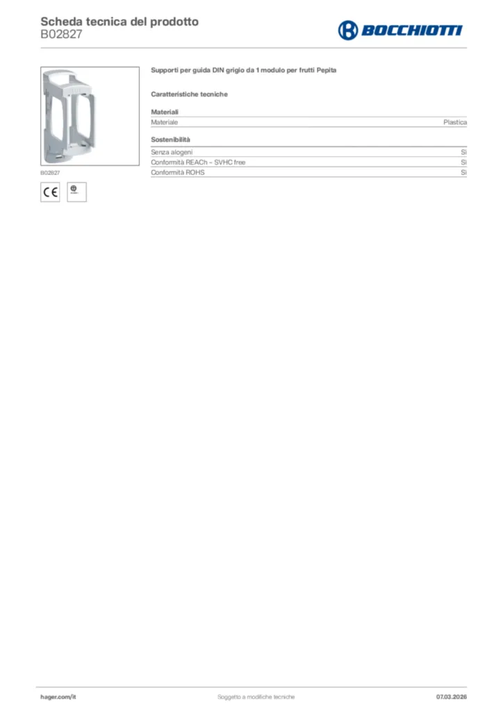 Immagine Bocchiotti Scheda tecnica del prodotto B02827 | Hager Italia