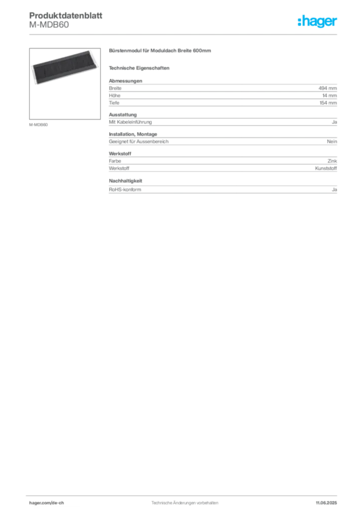 Bild Hager Produktdatenblatt M-MDB60 | Hager Schweiz
