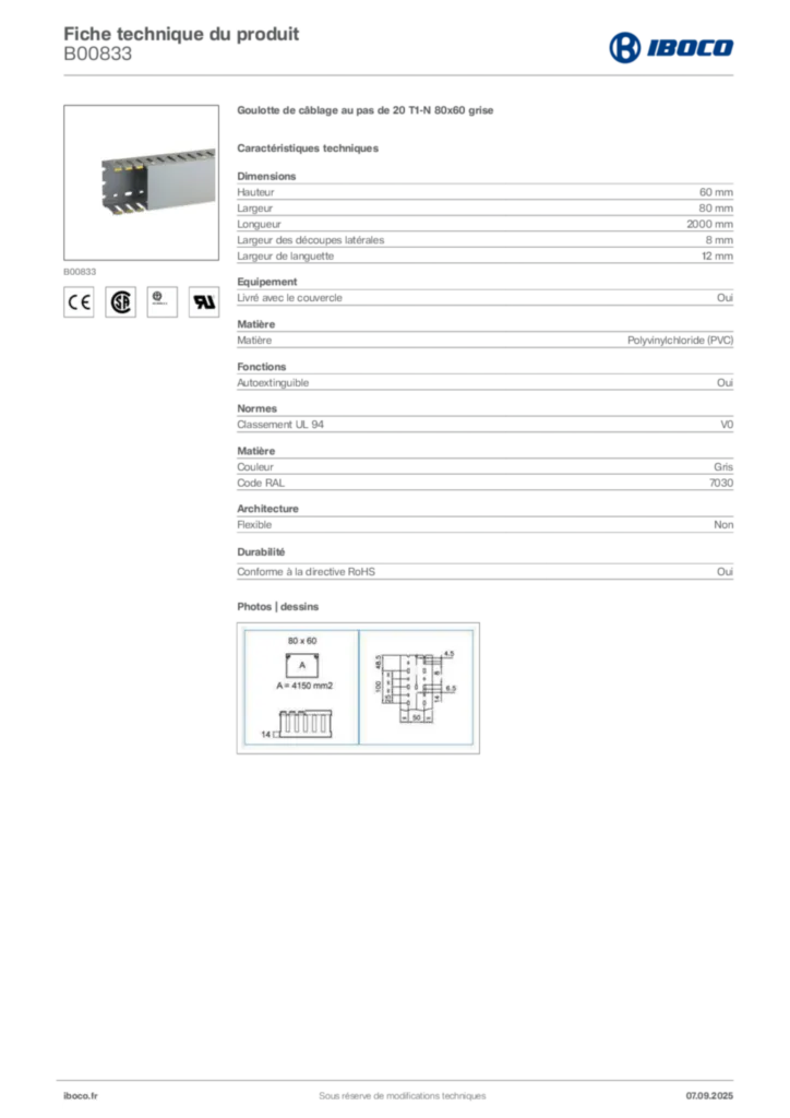 Image Iboco Fiche technique du produit B00833 | Hager France