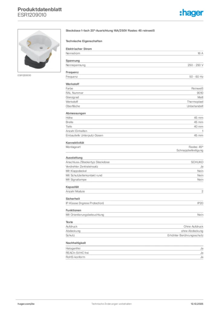 Bild Hager Produktdatenblatt ESR1209010 | Hager Deutschland